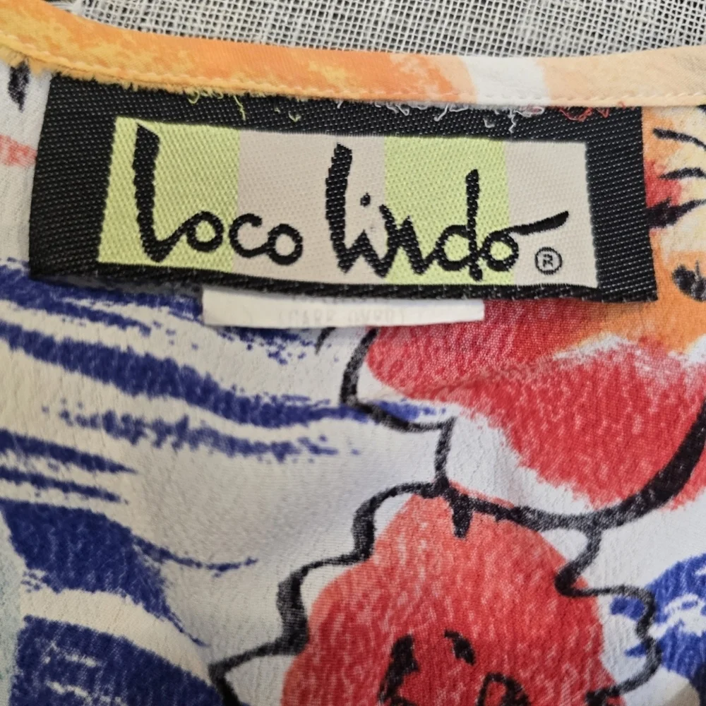 Loco Lindo Vintage Tropical Print Floral  Dress Size Large Short Sleeve Made Usa